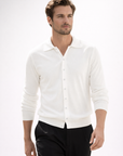 Long sleeve button-up knit polo
