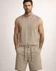 sleeveless zip vest and shorts set