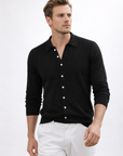 Long sleeve button-up knit polo